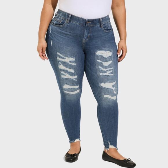 torrid Denim - TORRID Bombshell Skinny Premium Stretch High-Rise Destructed Jeans